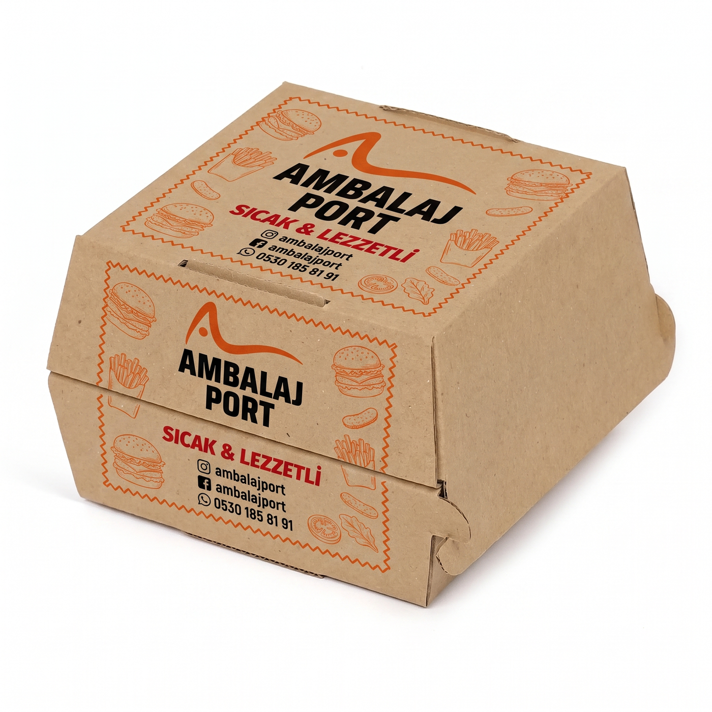 AmbalajPort özel baskı örneği — Hamburger Kutusu