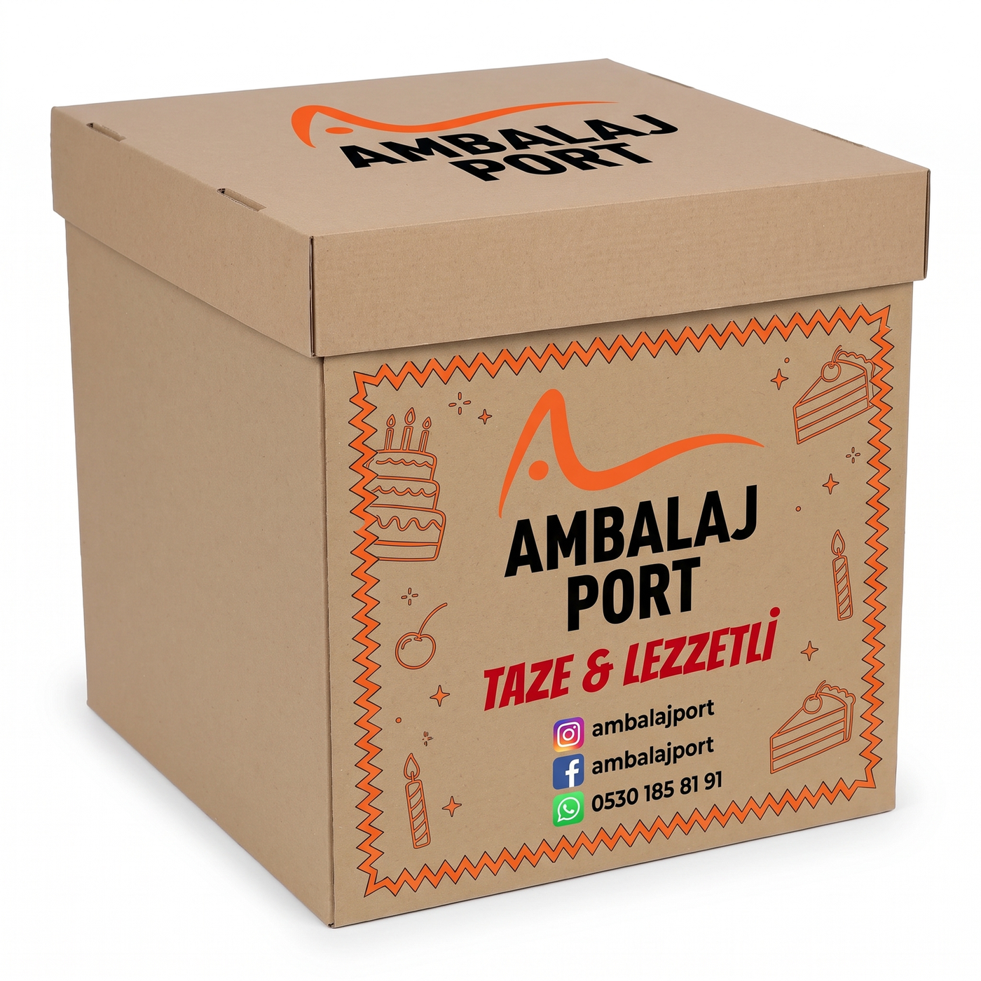 AmbalajPort özel baskı örneği — Yaş Pasta Kutusu (Kraft)