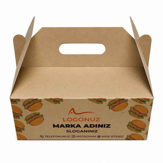 Özel Baskılı Kraft Saplı Hamburger Kutusu