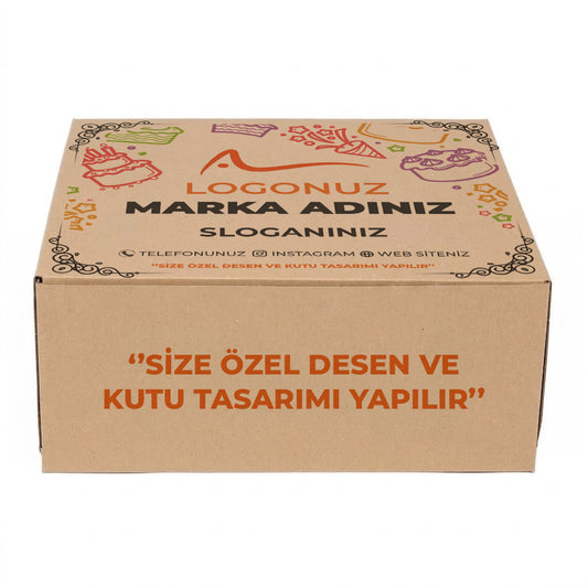 Özel Baskılı 3 Baton Oluklu Sade Kraft Renk Turta Kutusu