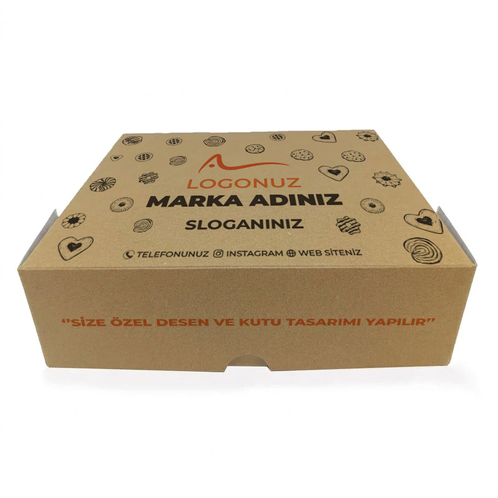 Özel Baskılı Kraft Sedefli 6 Kulak Kuru Pasta Kutusu 1000 gr