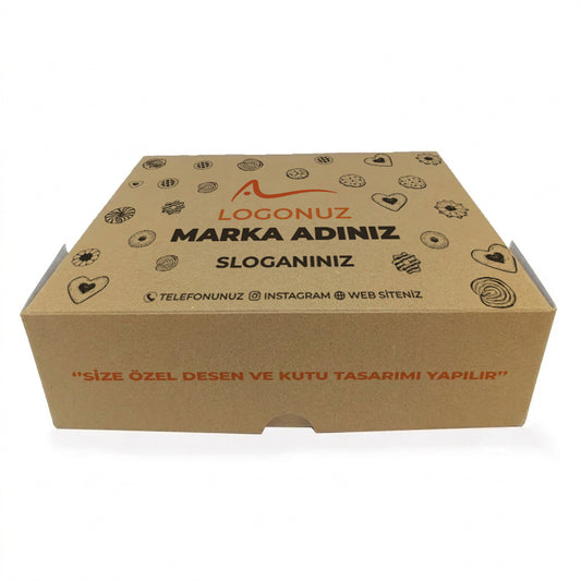 Özel Baskılı Kraft Sedefli 6 Kulak Kuru Pasta Kutusu 1000 gr