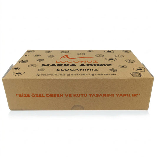 Özel Baskılı Kraft Sedefli 6 Kulak Kuru Pasta Kutusu 500 gr