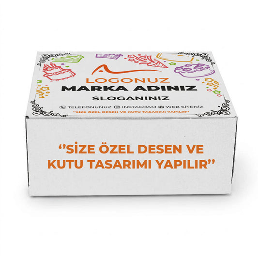 Özel Baskılı 3 Baton Oluklu Sade Beyaz Renk Turta Kutusu