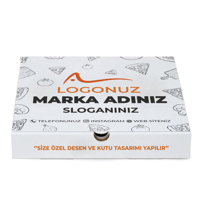 Özel Baskılı Beyaz Pizza Kutusu