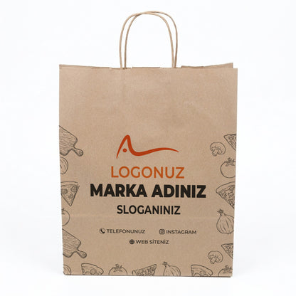 Özel Baskılı Burgu Saplı Kraft Çanta