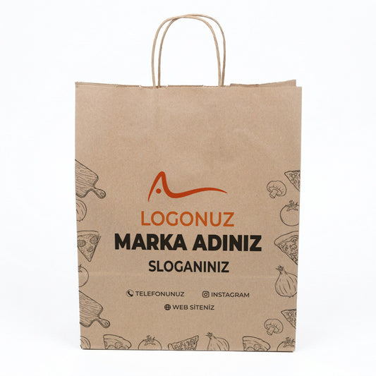 Özel Baskılı Burgu Saplı Kraft Çanta