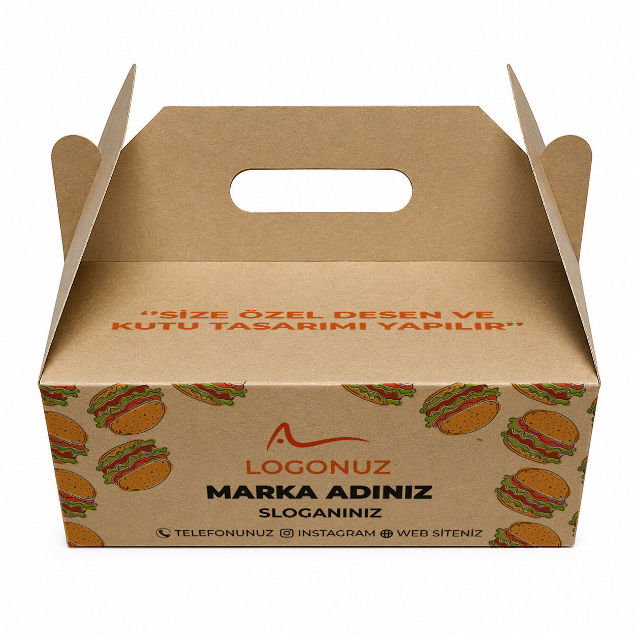 Özel Baskılı Kraft Saplı Hamburger Kutusu