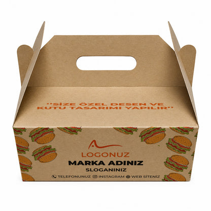 Özel Baskılı Kraft Saplı Hamburger Kutusu