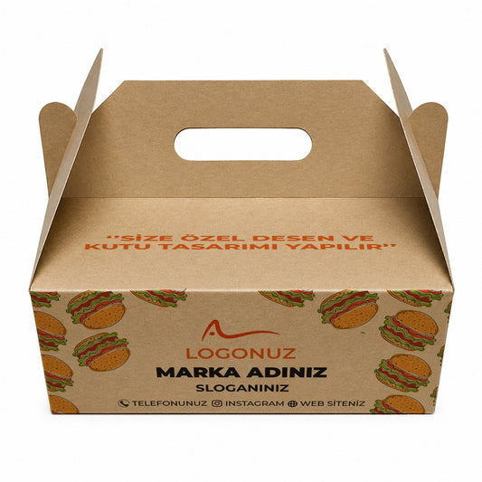 Özel Baskılı Kraft Saplı Hamburger Kutusu