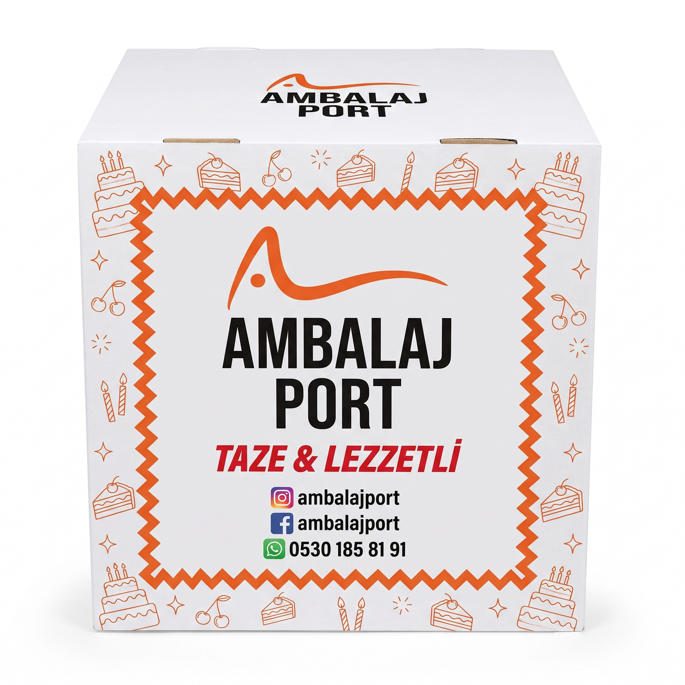 AmbalajPort özel baskı örneği — Yaş Pasta Kutusu (Beyaz)