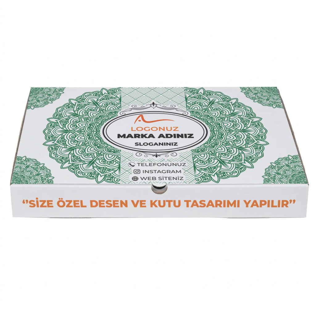 Özel Baskılı Beyaz Renk Oluklu Tepsi Baklava Kutusu 600 gr