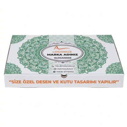 Özel Baskılı Beyaz Renk Oluklu Tepsi Baklava Kutusu 600 gr