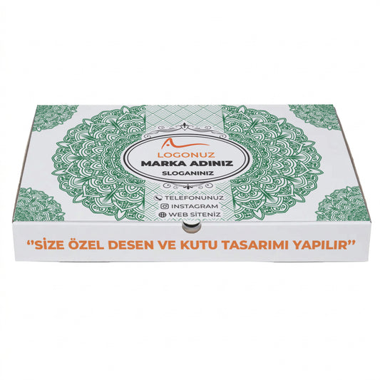 Özel Baskılı Beyaz Renk Oluklu Tepsi Baklava Kutusu 1000 gr