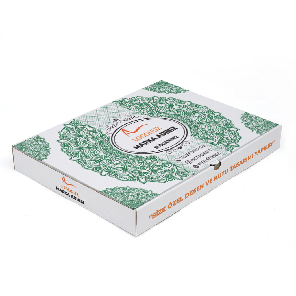 Özel Baskılı Beyaz Renk Oluklu Tepsi Baklava Kutusu 600 gr