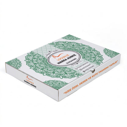 Özel Baskılı Beyaz Renk Oluklu Tepsi Baklava Kutusu 600 gr