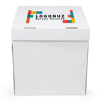 Özel Baskılı Oluklu Katlı Beyaz Renk Yaş Pasta Kutusu