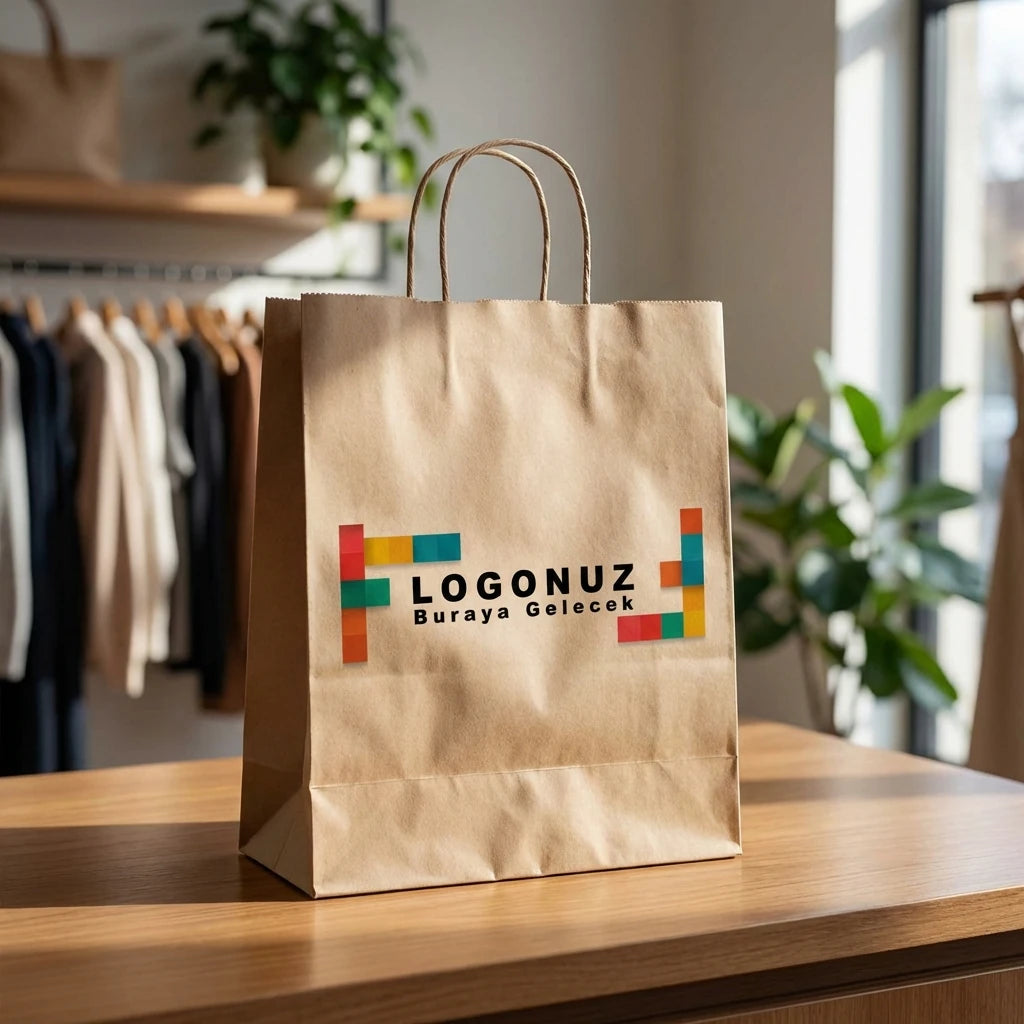 Özel Baskılı Burgu Saplı Kraft Çanta