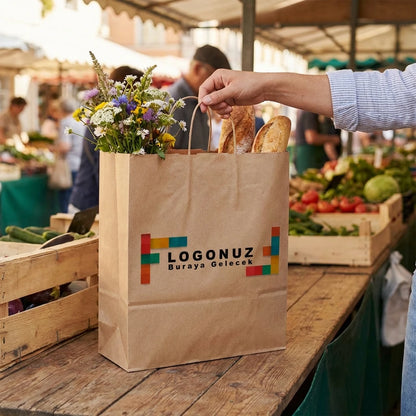 Özel Baskılı Burgu Saplı Kraft Çanta