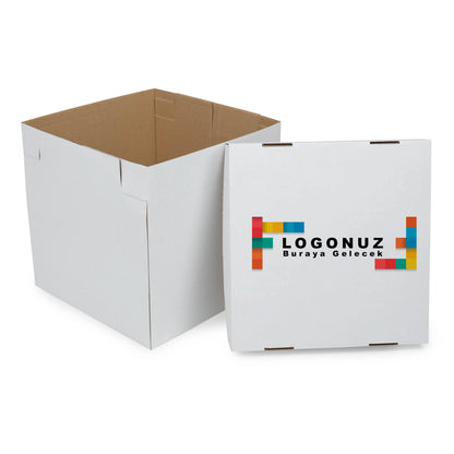 Özel Baskılı Oluklu Katlı Beyaz Renk Yaş Pasta Kutusu