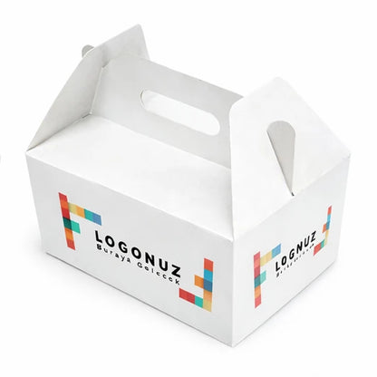 Özel Baskılı Oluklu Beyaz Saplı İkili Hamburger Kutusu