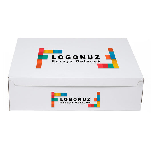 Özel Baskılı 4 Baton Oluklu Sade Yüksek Beyaz Renk Kraft Turta Kutusu