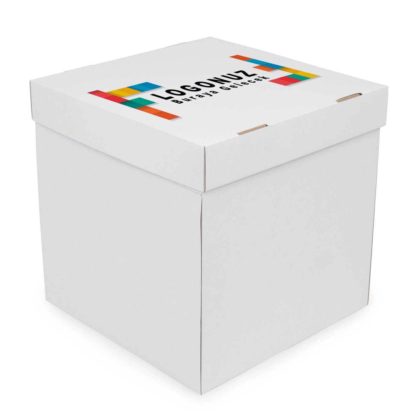 Özel Baskılı Oluklu Katlı Beyaz Renk Yaş Pasta Kutusu