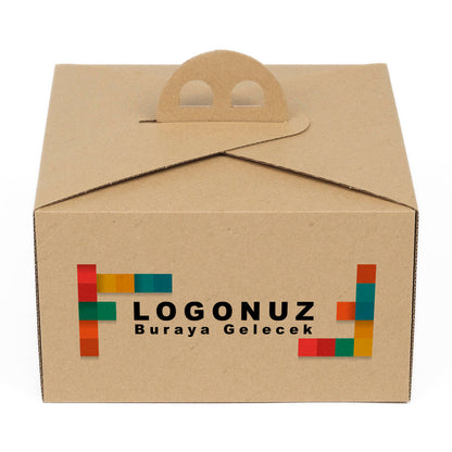 Özel Baskılı 1 No Oluklu Kraft Renk Saplı Turta Kutusu