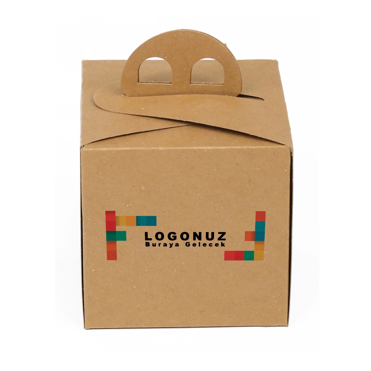 Özel Baskılı Kare Kraft Saplı Mono Turta Kutusu