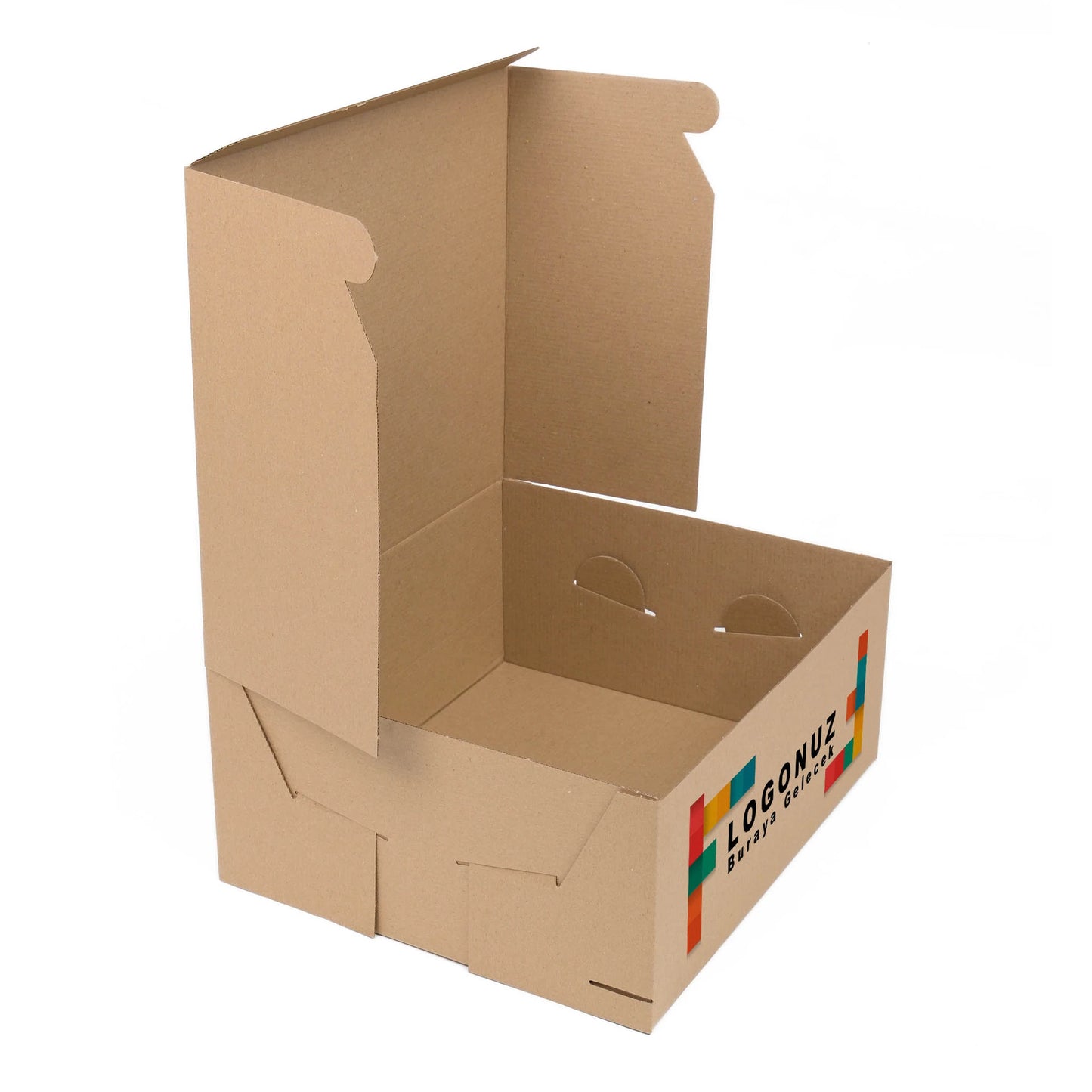 Özel Baskılı 3 Baton Oluklu Sade Kraft Renk Turta Kutusu