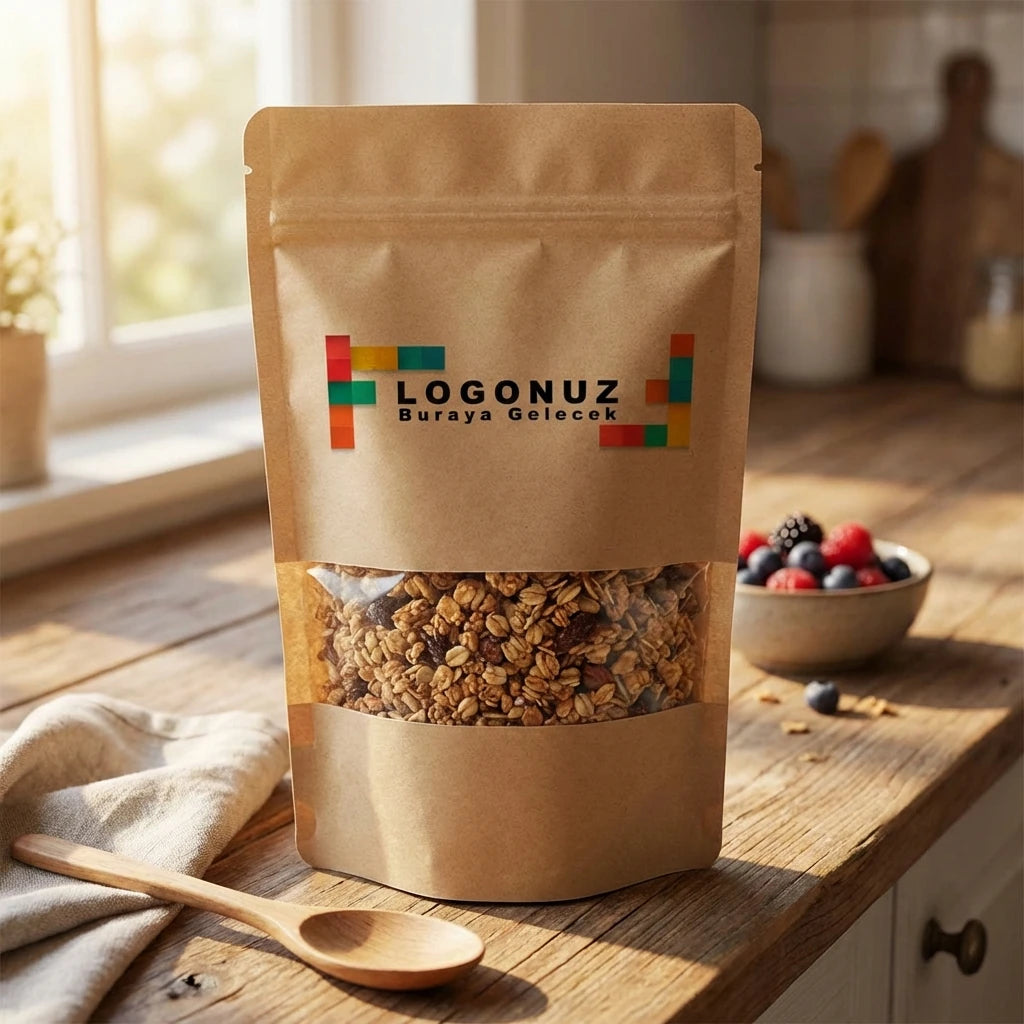 Özel Baskılı Pencereli Kraft Doypack 250 gr