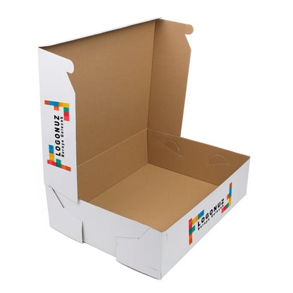 Özel Baskılı 4 Baton Oluklu Sade Beyaz Renk Turta Kutusu