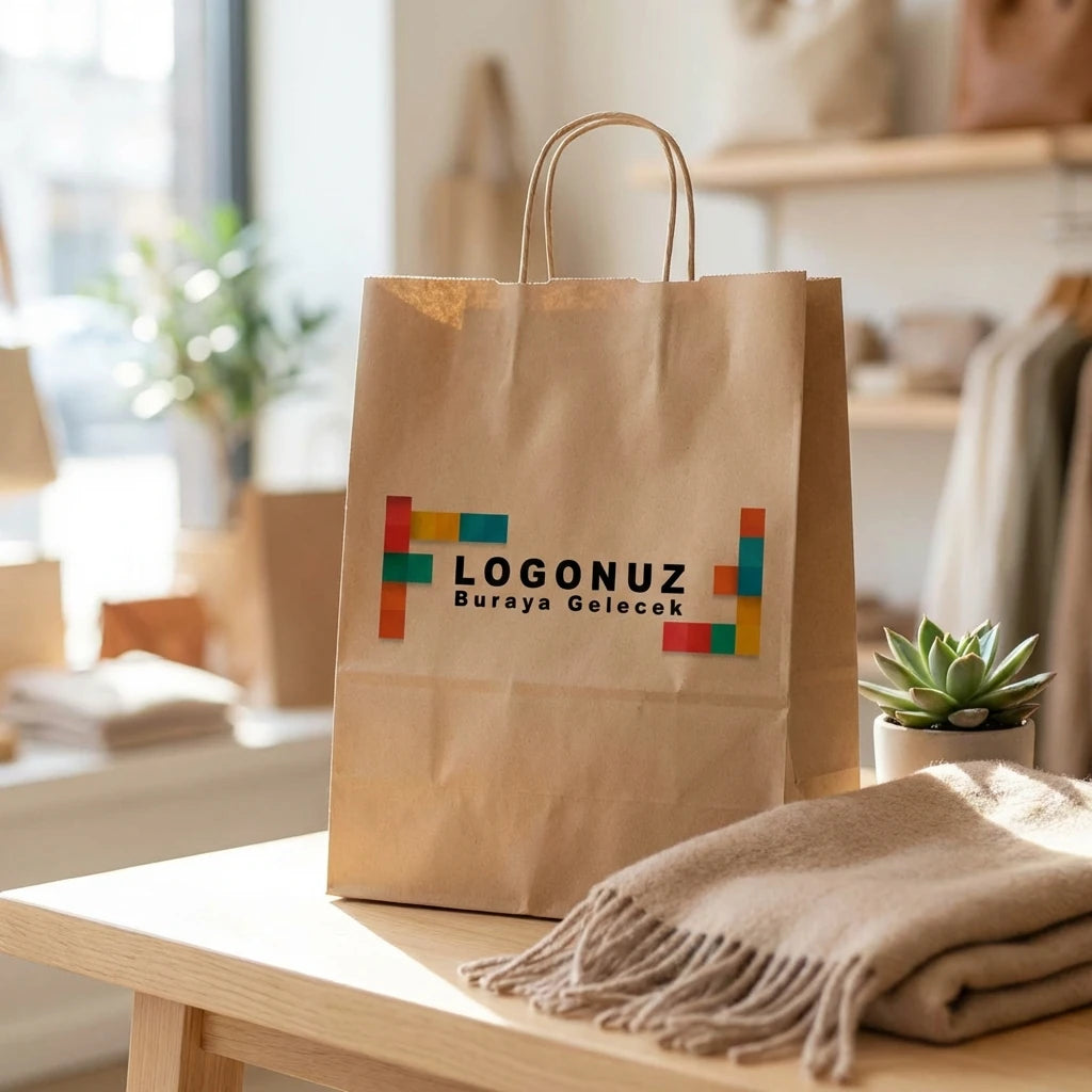 Özel Baskılı Burgu Saplı Kraft Çanta