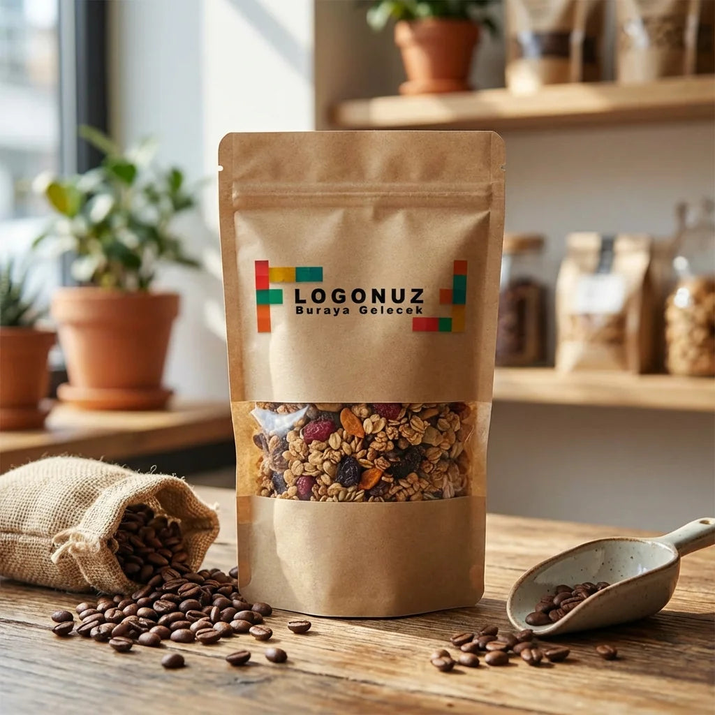 Özel Baskılı Pencereli Kraft Doypack 250 gr