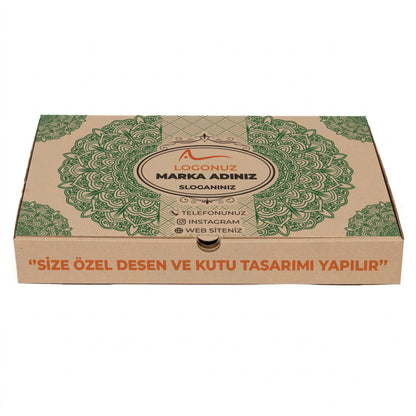 Özel Baskılı Kraft Renk Oluklu Tepsi Baklava Kutusu 1000 gr