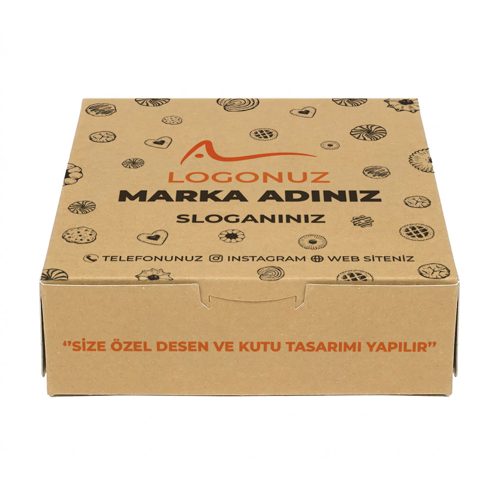 Özel Baskılı Kraft Sedefli Kuru Pasta Kutusu 2000 gr