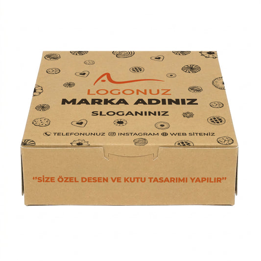 Özel Baskılı Kraft Sedefli Kuru Pasta Kutusu 2000 gr