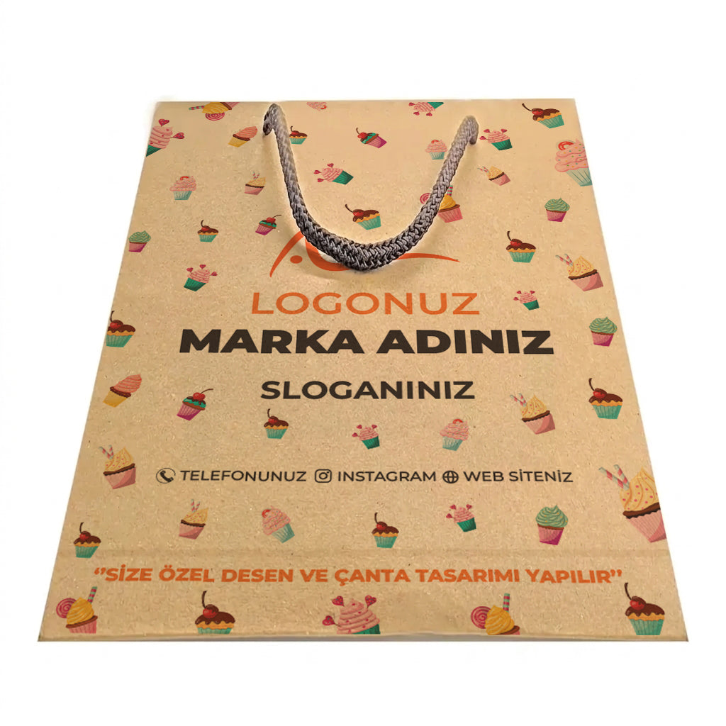 Özel Baskılı İp Saplı Kraft Dik Çanta